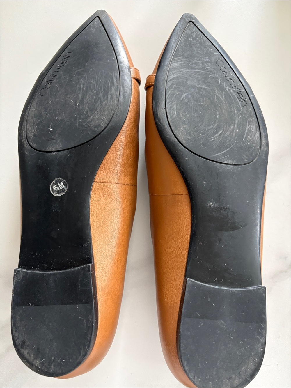 Calvin Klein Women's Cognac Pointed Toe Flats with Silver Buckle - Picture 3 of 4